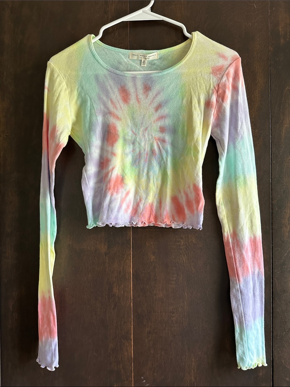 Urban Outfitters Pastel Tie-Dye Long Sleeve Crop Top